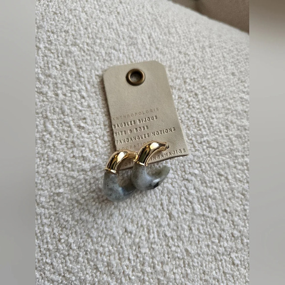 Anthropologie Jewelry - Anthropologie,  Medium Stone Square Huggie Earrings, Gold/Grey -NWT!!!
